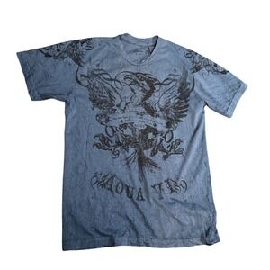 Aqua VI Mens Graphic T-Shirt Blue Marble Wash Griffin Eagle Gothic Size Medium